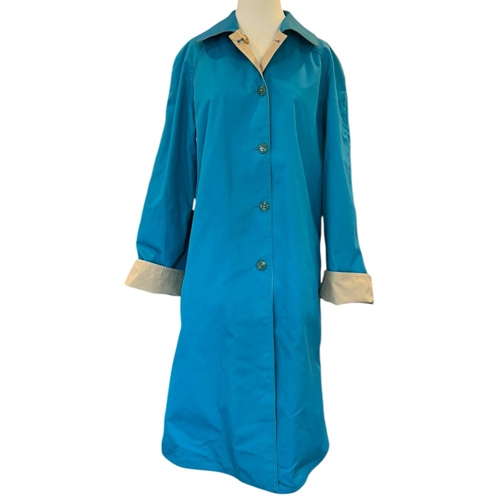 Vintage Forecaster of Boston Reversible Teal Blue and Tan Trench Coat Size 16